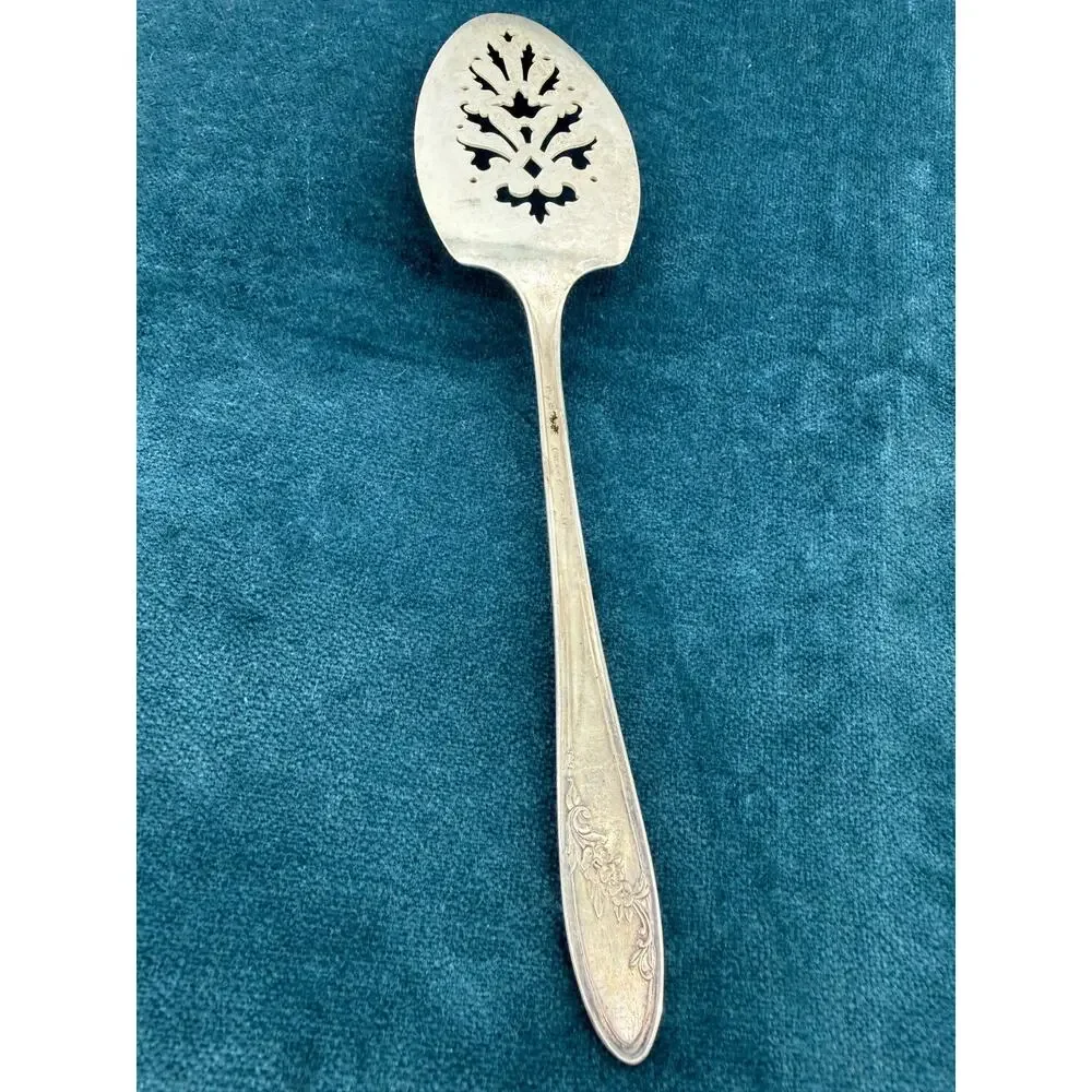 Vintage Pierced Serving Spoon  Replacement Stainless Korea Scroll Floral